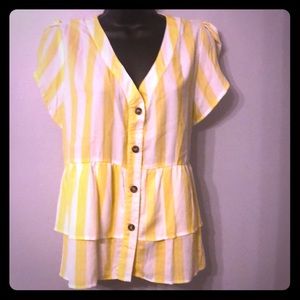 Yellow and white striped blouse